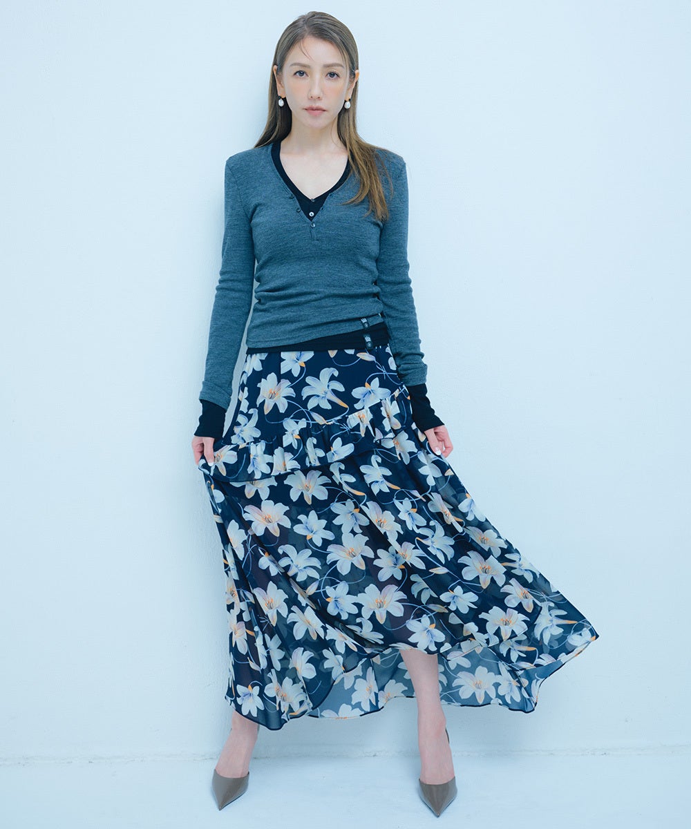 Sov. / フラワーシフォン フリルスカート(予約) BOTTOMS Night STORE