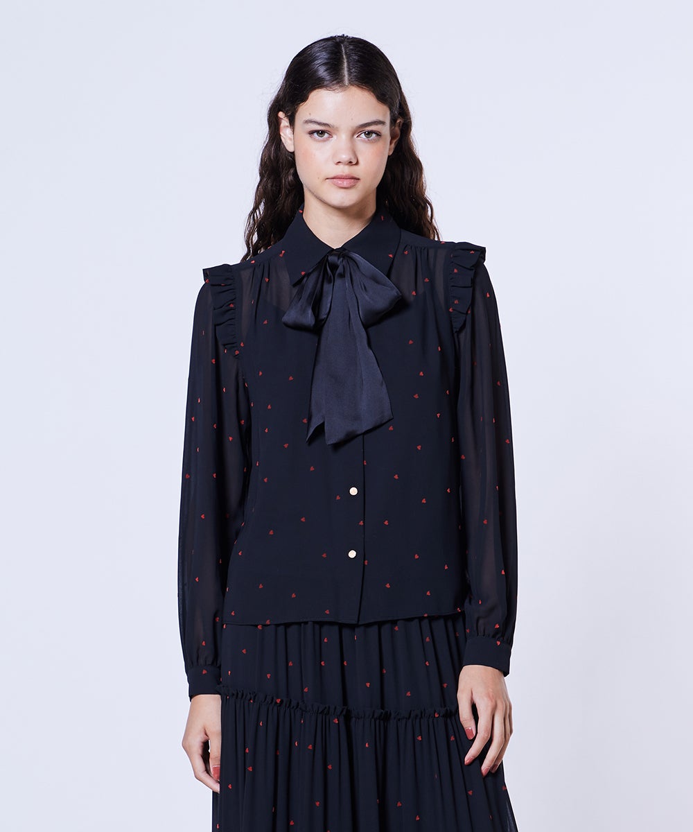 DSC / ポリエステルジョーゼット ハートボウタイブラウス(予約) TOPS